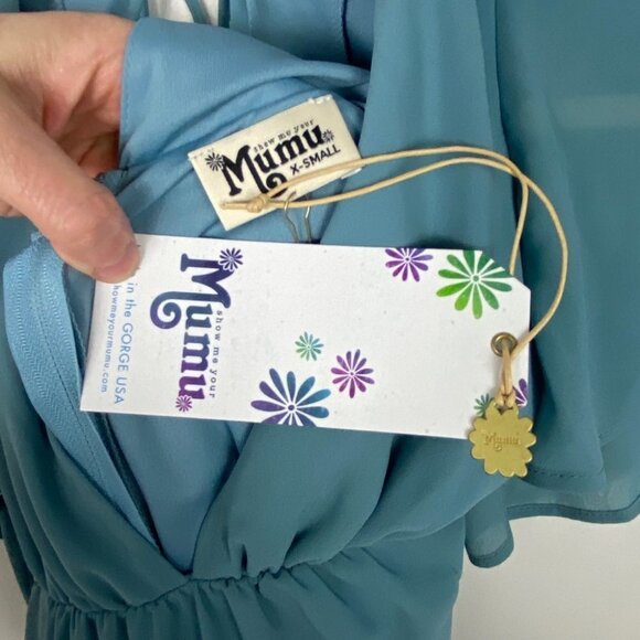 NWT Show Me Your MuMu‎ Maxi Dress Faye Flutter Blue Size XS New With Tags Boho - Picture 6 of 13